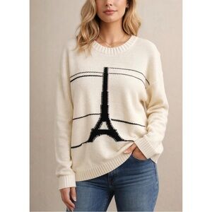 Karl Lagerfeld Eiffel Tower Cream Knit Sweater Large